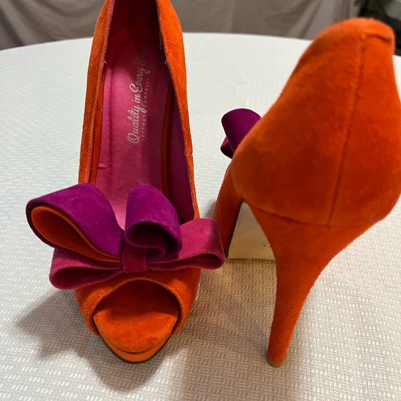 Jeffrey Campbell Suede Orange/Fuchsia Heel - Picture 3 of 6